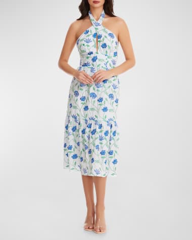 Dress the Population Black Label Gabby Beaded Embroidered Halter Midi Dress