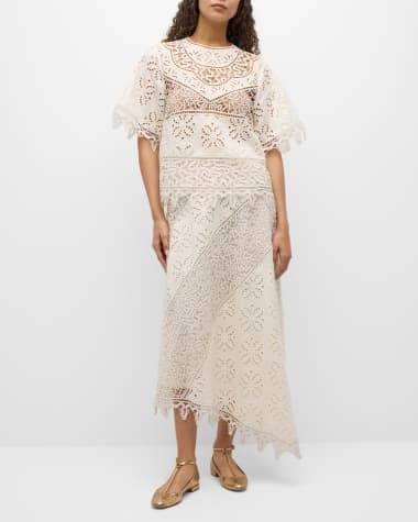 Ulla Johnson Solara Cutwork Linen Midi Skirt