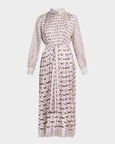 Dice Kayek Ellipse-Print Neck-Tie Midi Shirtdress