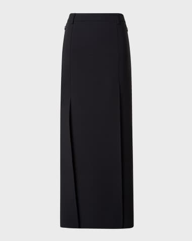 Akris Double-Face Wool Midi Skirt with Irregular Slits