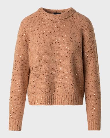 Akris Sequin Wool-Cashmere Knit Crewneck Sweater