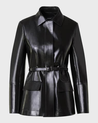Akris Whisper Lacquer Leather Jacket with Belt