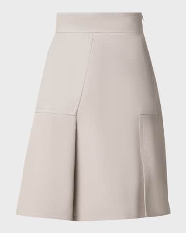 Akris Double-Face Cotton Midi Skirt with Irregular Pleating