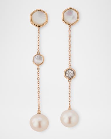 Utopia 18K Rose Gold Diamond, Mother-of-Pearl, and Freshwater Pearl Drop Earrings