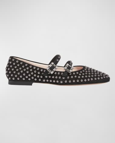 Roger Vivier Studded Dual Buckle Ballerina Flats