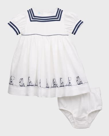 Ralph Lauren Childrenswear Girl's Sailor Inspired Linen Dress W/ Bloomers, Size 9M-24M