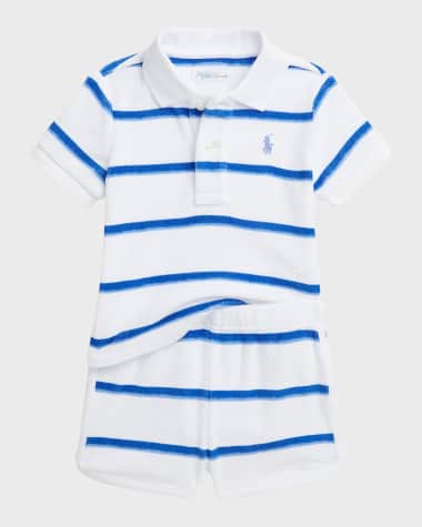 Ralph Lauren Childrenswear Boy's Striped Cotton-Blend Terry Top and Shorts Set, Size 3M-24M