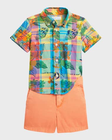 Ralph Lauren Childrenswear Boy's Madras Short-Sleeve Shirt and Shorts Set, Size 3M-24M