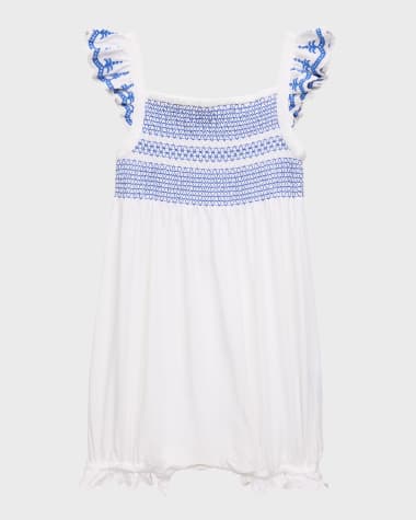 Ralph Lauren Childrenswear Girl's Smocked Embroidered Romper, Size 3M-24M