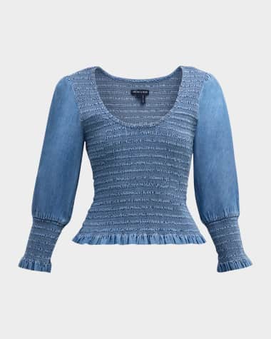 Veronica Beard Assyia Smocked Top