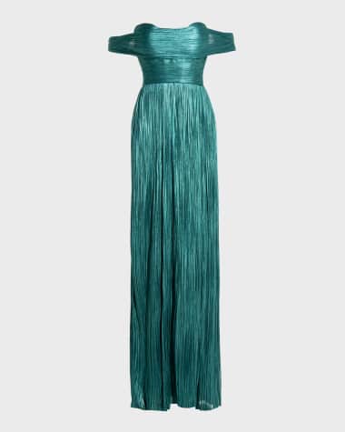 Maria Lucia Hohan Carla Off-The-Shoulder Metallic Plisse Gown