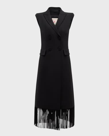 Maison Common Wool Crepe Long Vest with Fringe Trim
