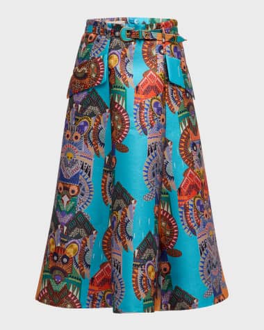 Maison Common Totem Pole Printed Midi Skirt