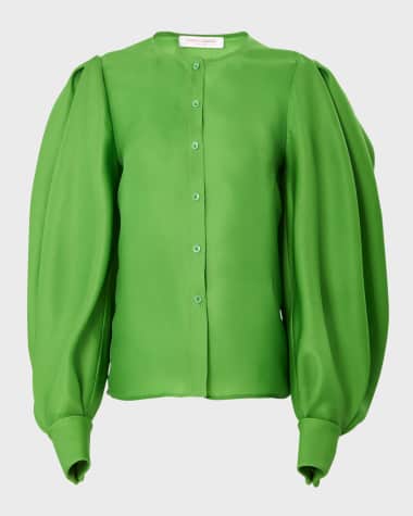 Carolina Herrera Puff Sleeve Button-Front Top
