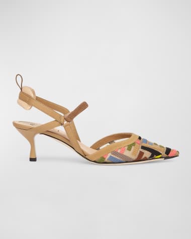 Fendi Colibri FF Pointed Slingback Kitten Pumps