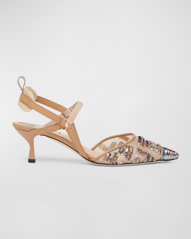 Fendi Colibri Sequin FF Sporty Slingback Pumps
