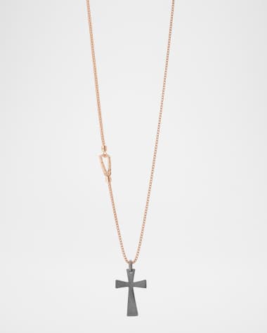 Marco Dal Maso Men's The Cross Pendant Necklace in Oxidized Silver and 18K Rose Gold Plating