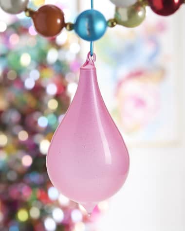 Jim Marvin Glittery Rose Teardrop Christmas Ornament