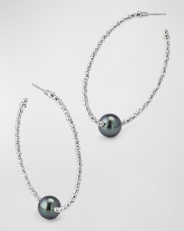 Pearls By Shari 18K White Gold Tahitian Pearl Hoop Earrings