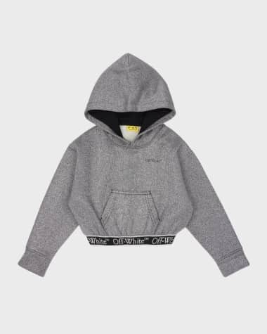 Off-White Girl's Bookish Logo Tape Cropped Hoodie, Size 4-12