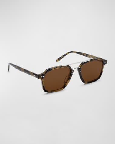 KREWE Men's Colton Double-Bridge Acetate Aviator Sunglasses