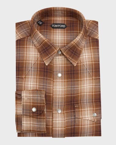 TOM FORD Men's Cotton Plaid Western Shirt