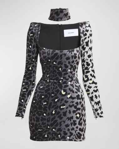 Alex Perry Printed Velvet Mini Dress with Neck Cuff