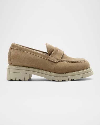 La Canadienne Devin Suede Shearling Penny Loafers