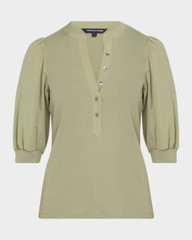 Veronica Beard Coralee Puff Sleeve Button-Front Top