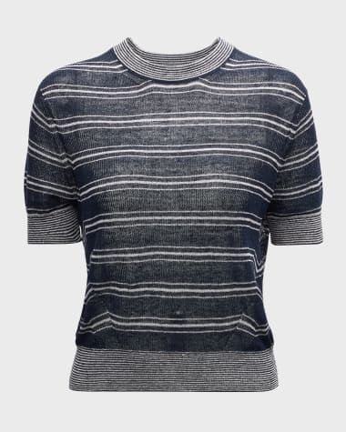 Veronica Beard Tula Stripe Short-Sleeve Sweater