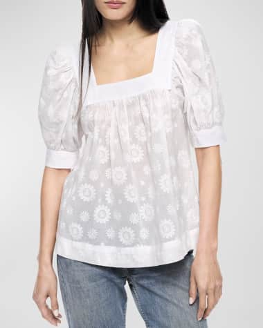 Smythe Floral Embroidered Cropped Square-Neck Blouse