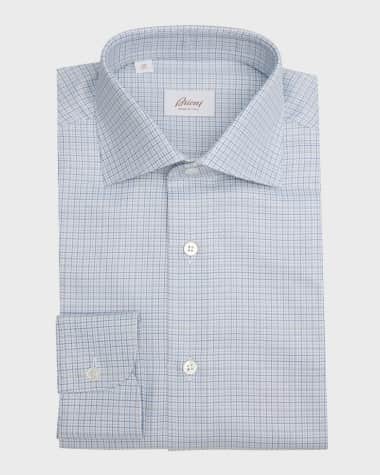 Brioni Men's Cotton Micro-Check Dress Shirt