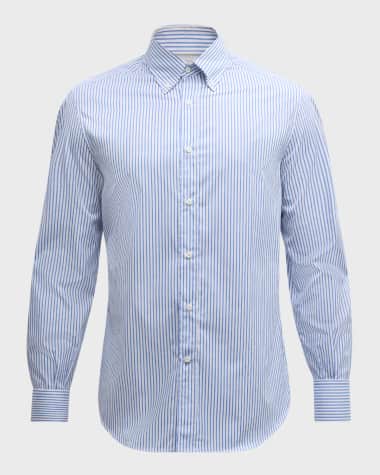 Brunello Cucinelli Men's Cotton Poplin Stripe Dress Shirt