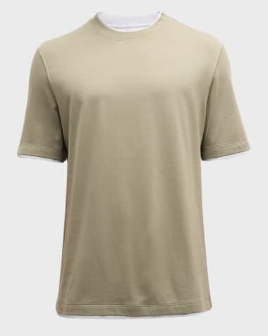 Brunello Cucinelli Men's Cotton Crewneck T-Shirt with Tipping