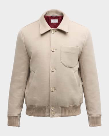 Brunello Cucinelli Men's Wool Button-Front Bomber Jacket