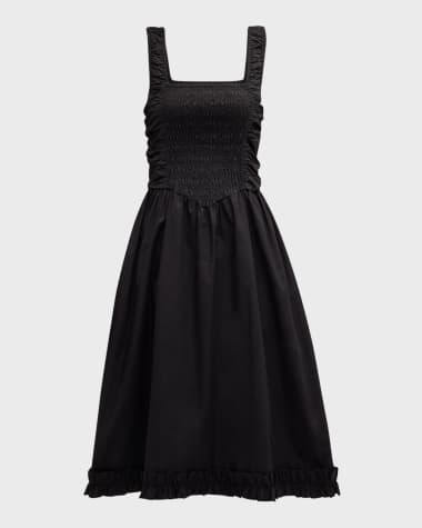 Ganni Smocked Cotton-Poplin Midi Dress