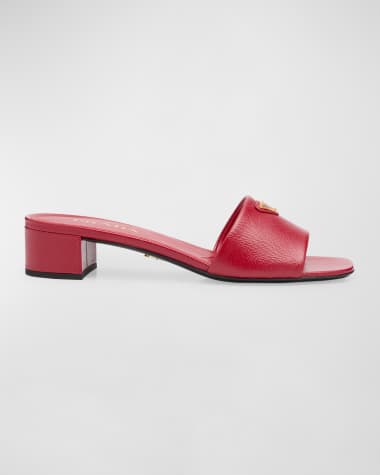 Prada Leather Logo Slide Sandals