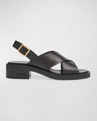 Prada Leather Crisscross Slingback Sandals