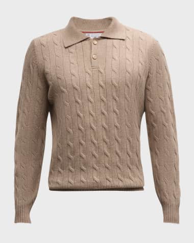Brunello Cucinelli Men's Cashmere Cable Knit Polo Sweater