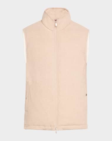 Brunello Cucinelli Men's Wool-Cashmere Chevron Full-Zip Vest