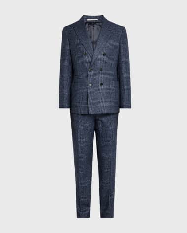Brunello Cucinelli Men's Overplaid Double-Breasted Suit