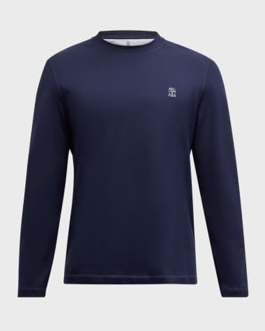 Brunello Cucinelli Men's Long-Sleeve Logo Crewneck T-Shirt