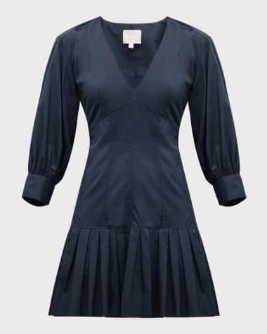 Cinq a Sept Sawyer V-Neck Pleated-Hem Mini Dress
