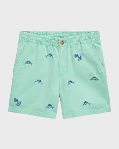 Ralph Lauren Childrenswear Boy's Embroidered Marlin Fish Shorts, Size 8-20 Boy's Embroidered Marlin Fish Shorts, Size 2-7