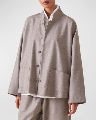 Eskandar Cashmere-Blend Chinese Imperial Jacket with Chinese Collar (Mid Plus Length)