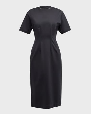 Brunello Cucinelli Monili-Trim Corset Techno Couture Jersey Midi T-Shirt Dress