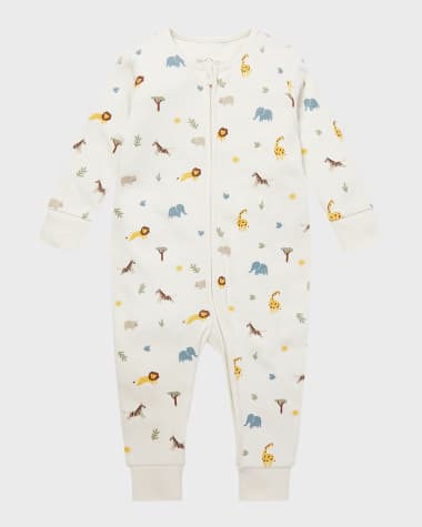 MORI Kid's Safari-Print Zip Up Playsuit, Size 9M-24M