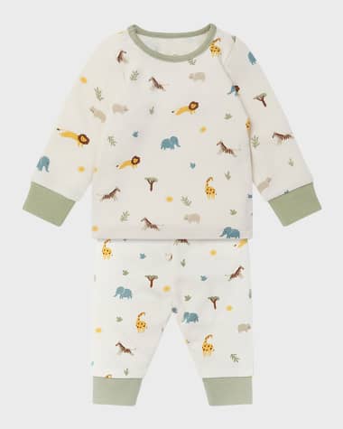 MORI Kid's Safari-Print Pajama Set, Size 3M-24M