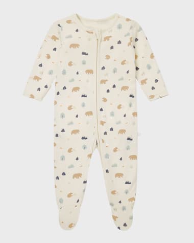 MORI Kid's Bear-Print Footie Pajamas, Size Newborn-12M
