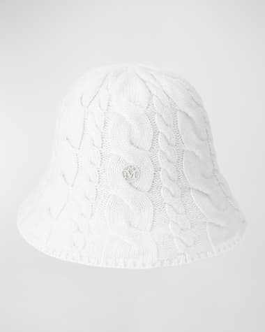 Maison Michel Clem White Cable Knit Cashmere Bucket Hat